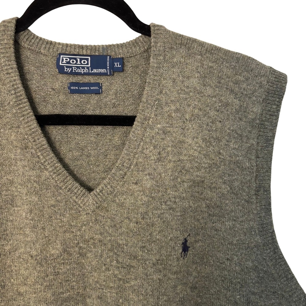 Polo Ralph Lauren Mens XL Lambswool V-Neck Sweater Vest Heathered Green Brown
